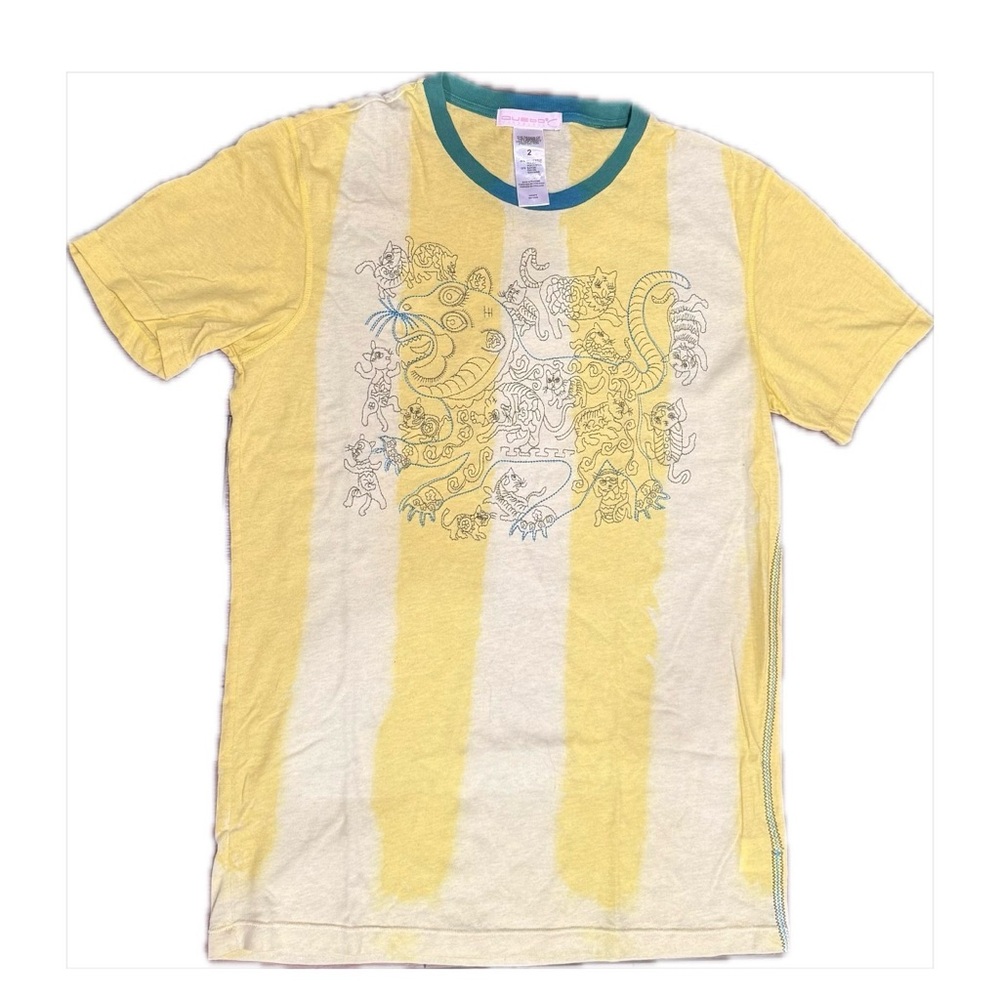 Custo Barcelona Vintage Yellow & Cream Striped Graphic Tee